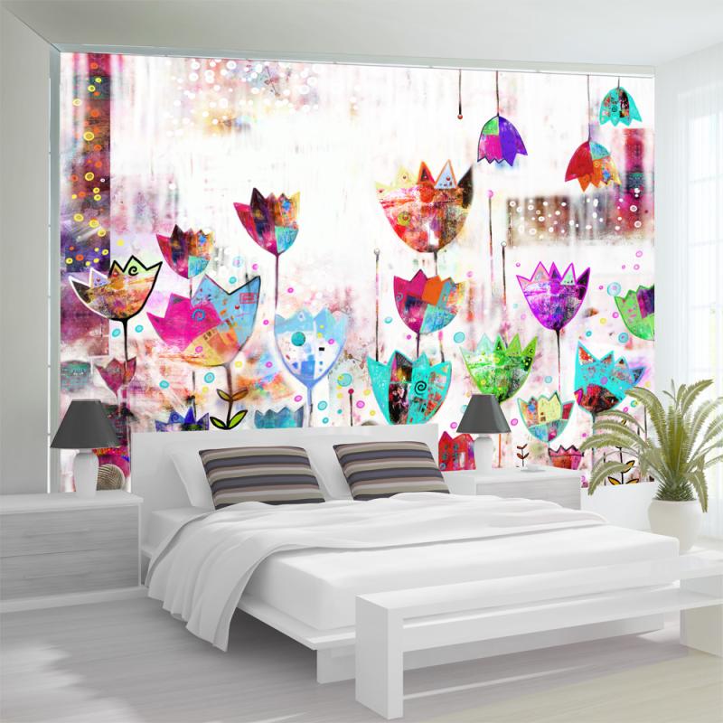 Artgeist Fototapet Med Grafisk Abstrakt Illustration   Farverige Blomster  Flere Størrelser  400x280