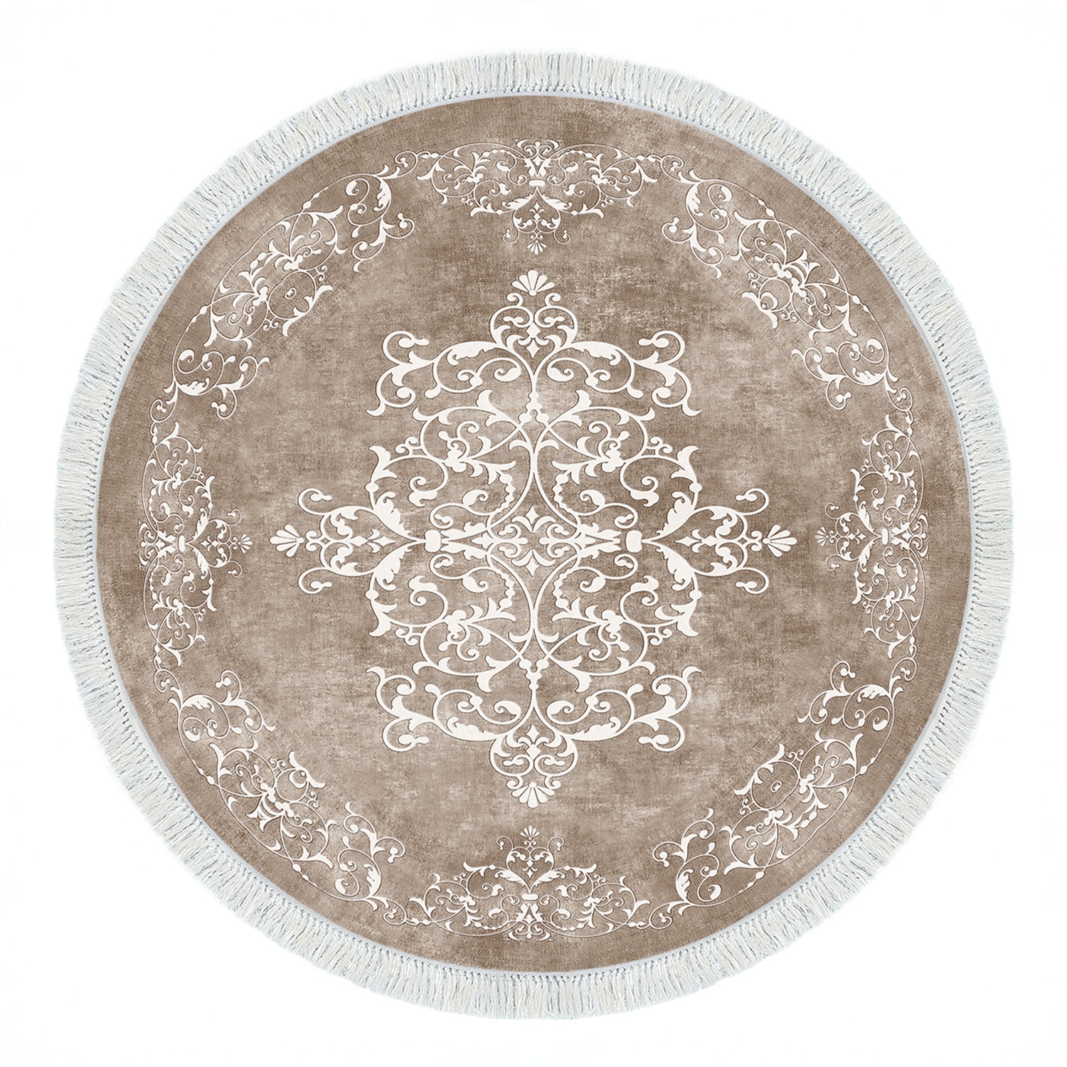 Rundt Beige og Hvid Gulvtæppe fra Teppi - Skridsikkert Design