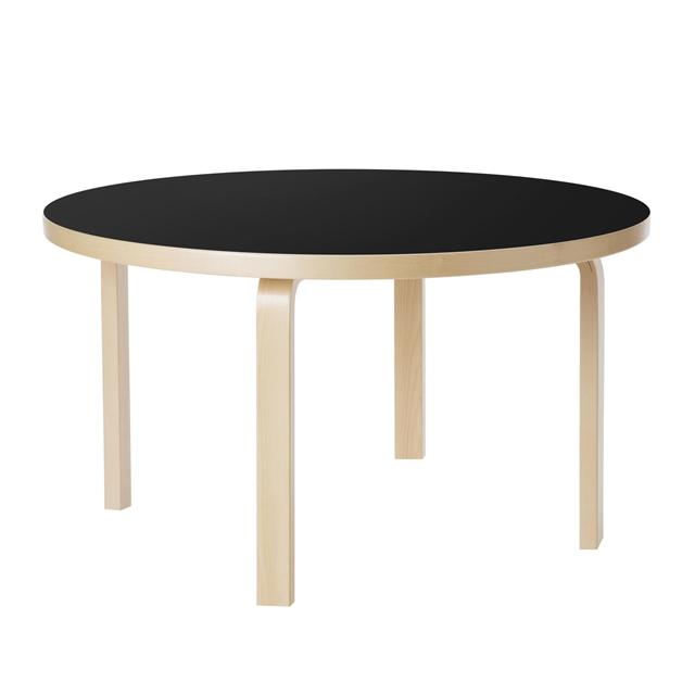 Artek Aalto 90A Rundt Bord 60cm i Birk med Sort Linoleum