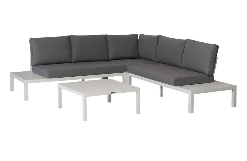 Exotan   Vida Loungesæt  Inkl  Hynder Antracitgrå Stof   Hvid Aluminium