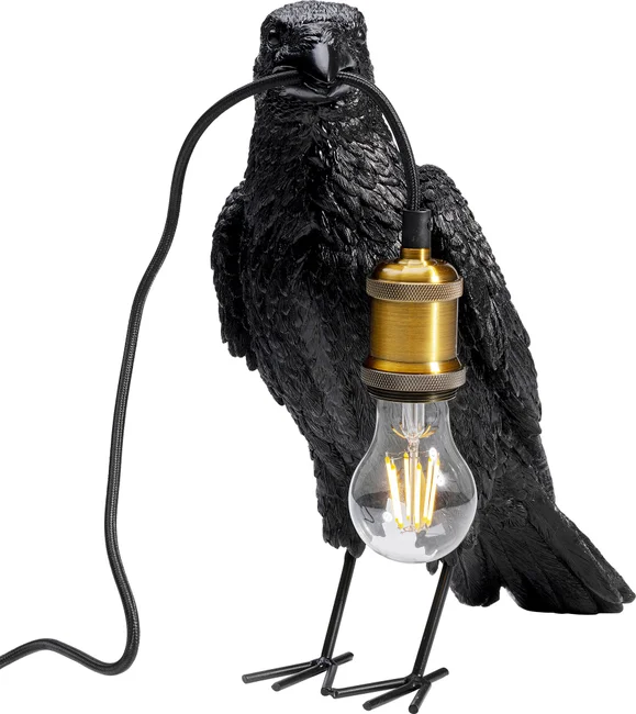 Kare Design Animal Crow Bordlampe Mat Sort Polyresin   Kobber Aluminium