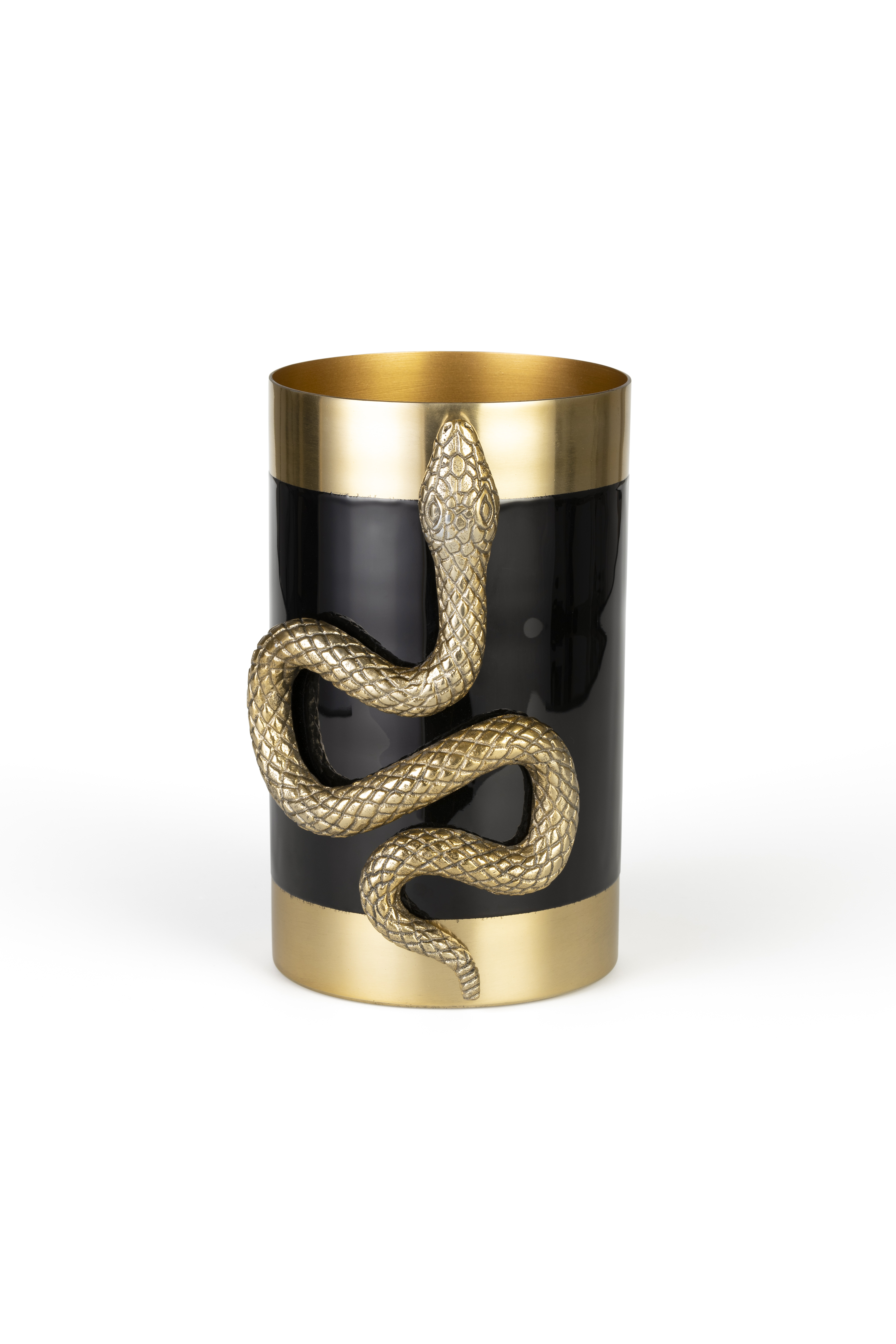 Bold Monkey Never Hurt   Snake Vase    Rund Guld Aluminium   Sort Emalje   :26