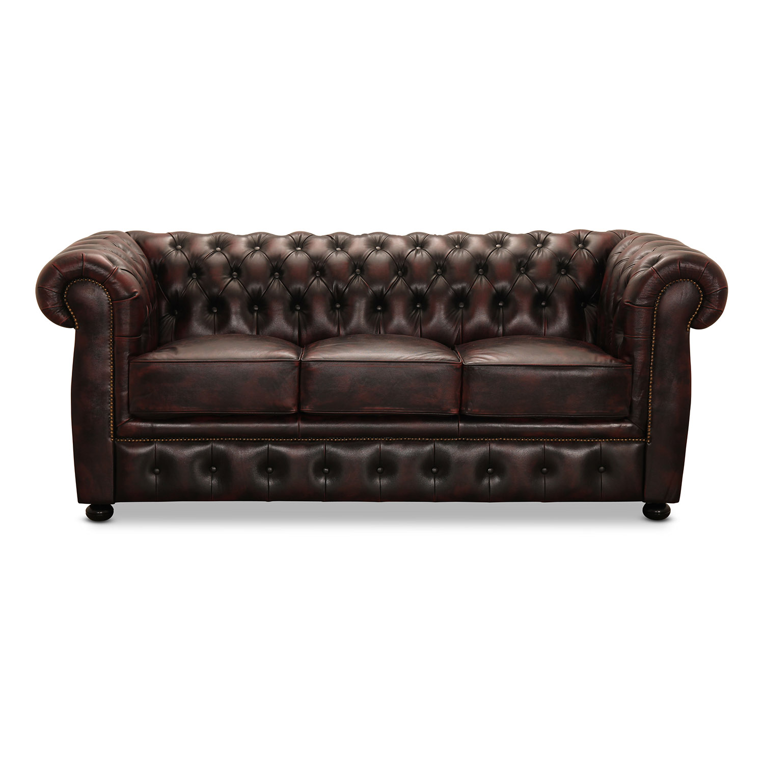 Haga Liverpool Chesterfield Sofa i Oxblod Læder - Tilbud!