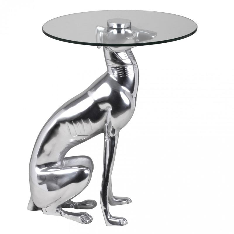 Design Skulptur Dekoration Sidebord Figur Hund Aluminium  Sølvfarvet
