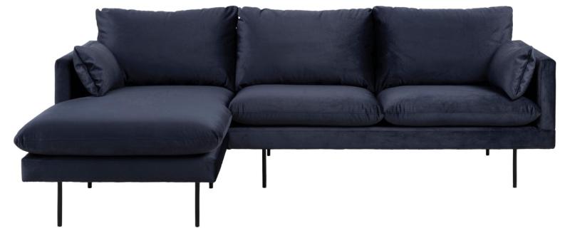 Sofakoncept Cozy   Pers  Sofa     Venstre Chaiselong     Puder Mørkeblå Stof   Sort Metal