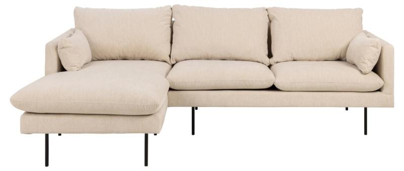 Sofakoncept Cozy   Pers  Sofa     Venstre Chaiselong     Puder Creme Stof   Sort Metal