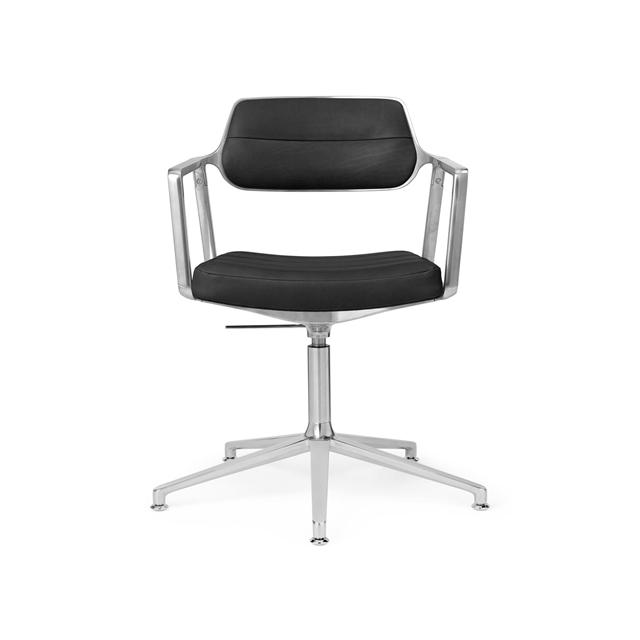 Vipp 453 Swivel  Drejestol Med Gulvglidere Aluminium Sort Læder