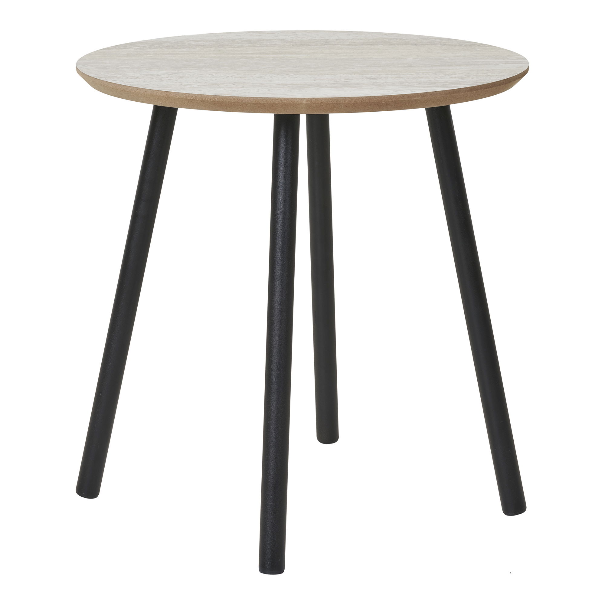 House Nordic Aalst Sidebord  Rund Beige Mdf Med Travertin Look   Sort Stål  ø40