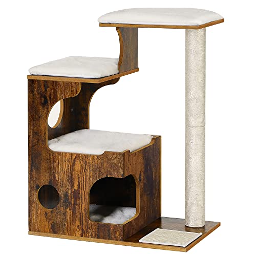 Feandrea Kradsetræ    Niveauer    Platforme    Hule Hvid Plys  Sisal   Rustik Brun Mdf