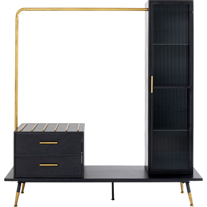 Kare Design   Gomera Garderobeskab       Låge     Skuffer Klar Glas  Sort Mdf  Messing Sort Stål
