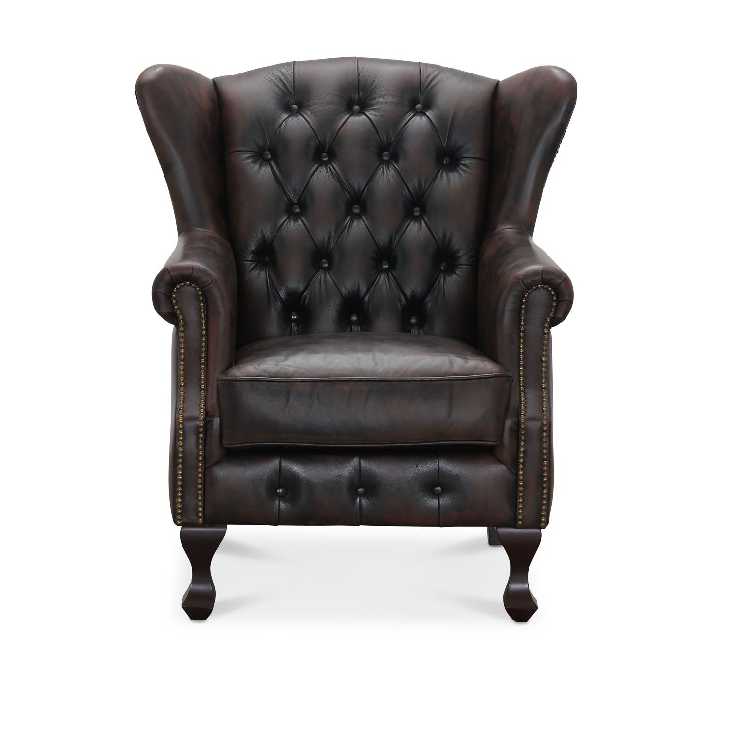 Haga Aberdeen Chesterfield Lænestol Brun Læder   Træ