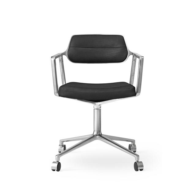 Vipp 453 Swivel Drejestol Med Hjul Aluminium Sort Læder