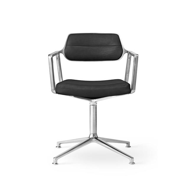 Vipp 453 Swivel Drejestol Med Gulvglidere Aluminium Sort Læder