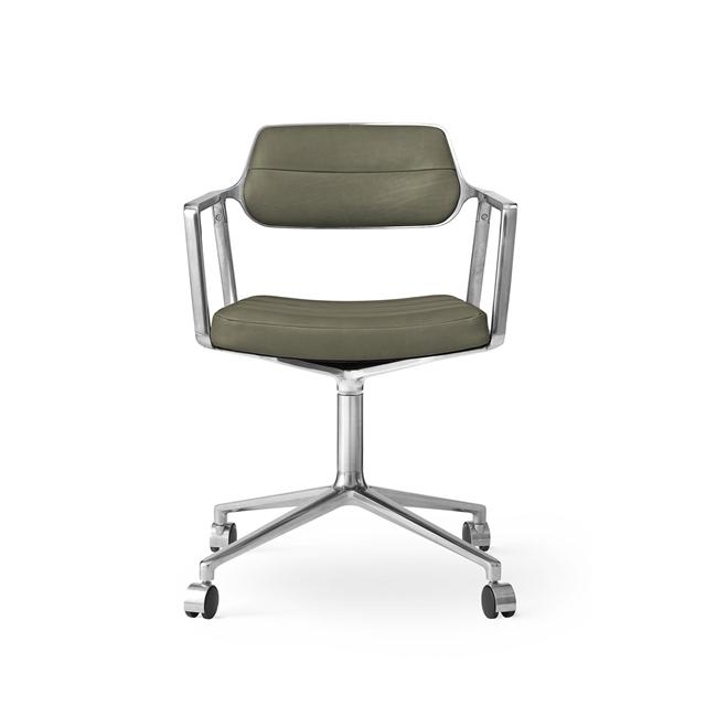 Vipp 453 Swivel Drejestol Med Hjul Aluminium Bosco Grøn Læder
