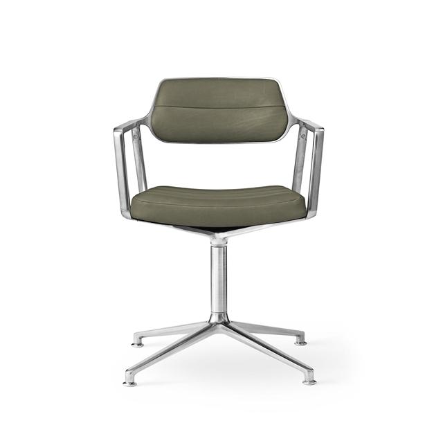Vipp 453 Swivel Drejestol Med Gulvglidere Aluminium Bosco Grøn Læder